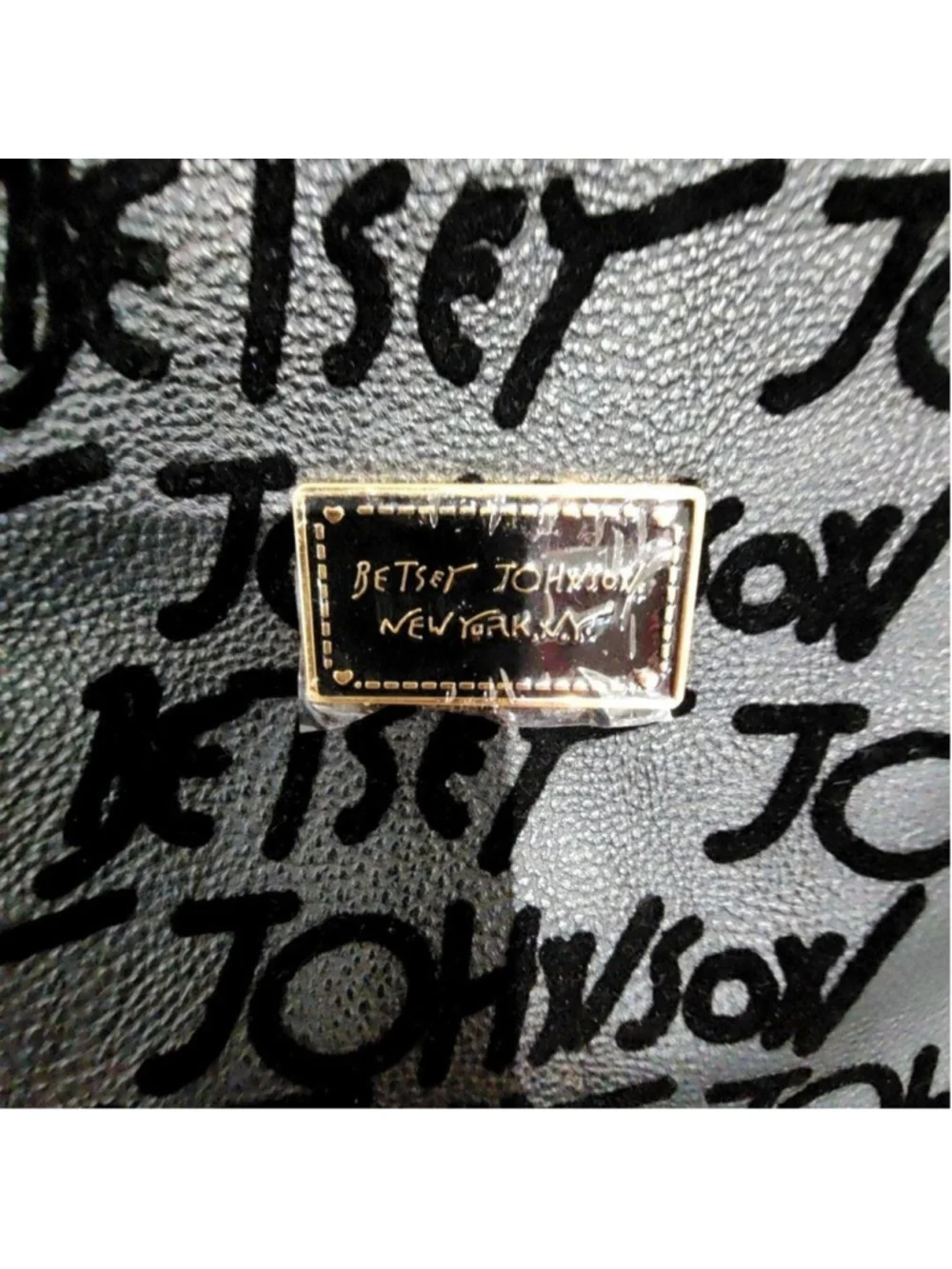 Betsey Johnson Clutch Bag Womens Small Black Logo Wristlet Faux Leather Zip